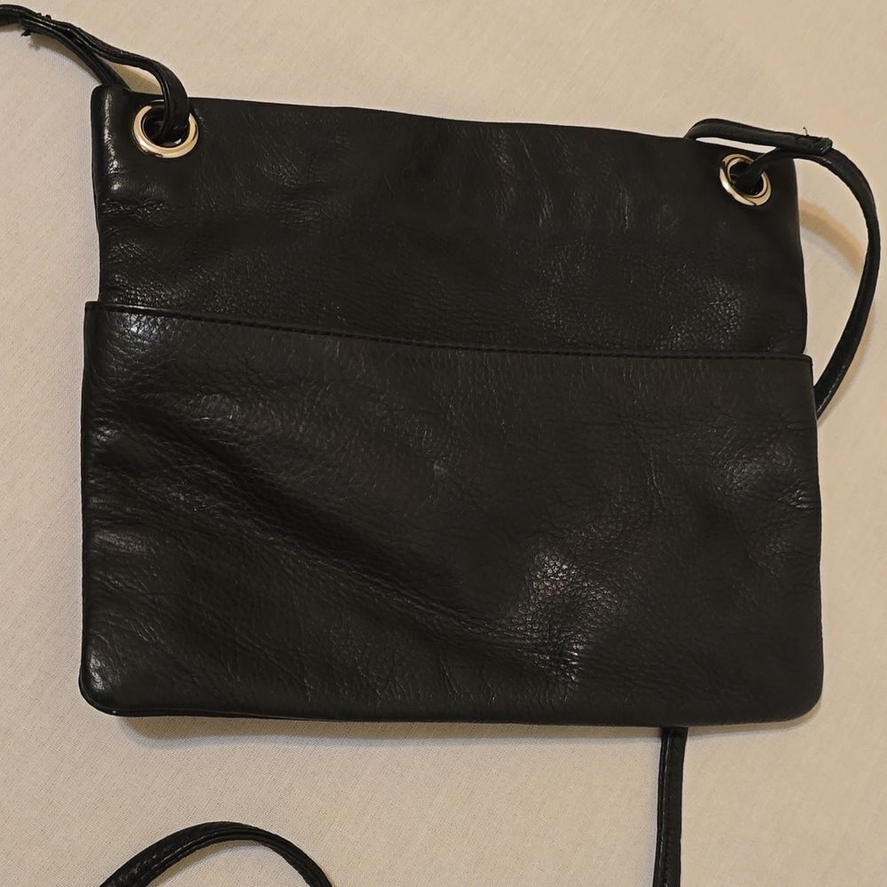 Margot New York black leather crossbody purse square small mini - Picture 2 of 9